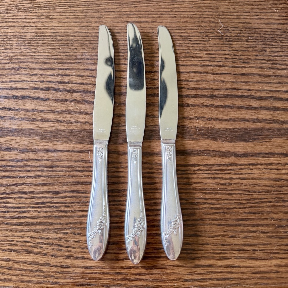 Vintage Oneida Queen Bess II Tudor Silver Plate 1946 Hollow Knives Set Of 3